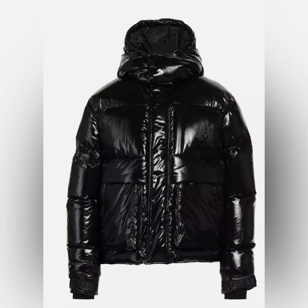 AMIRI unisex Down Puffer Jacket Size XL Black Removable Hood Made in Italy